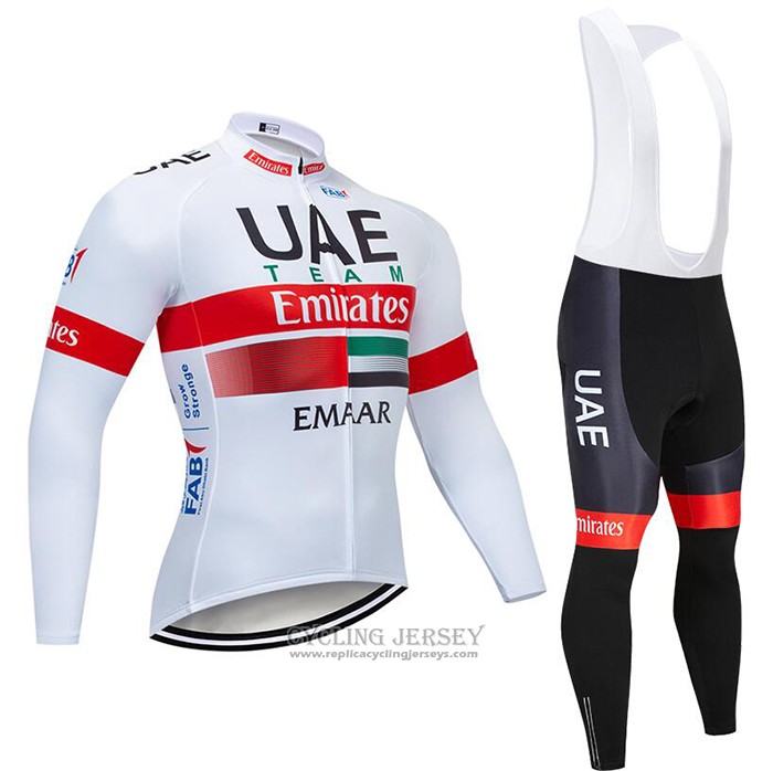2020 Cycling Jersey UAE White Red Long Sleeve And Bib Tight